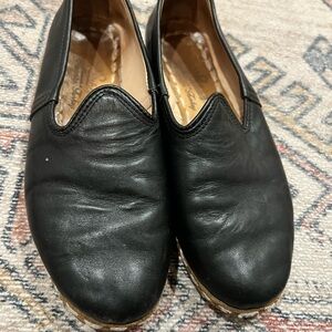 Sz 38/ 6.5/7 Sabah Turkey Womens Handmade Black Leather Flats Shoes